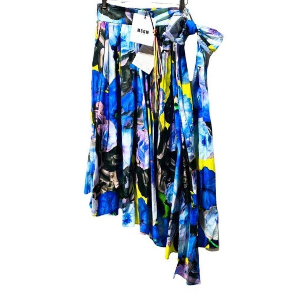 MSGM FLORAL PLEATED SKIRT WITH BOW IN SHADES OF BLUE - Picture 5 of 8